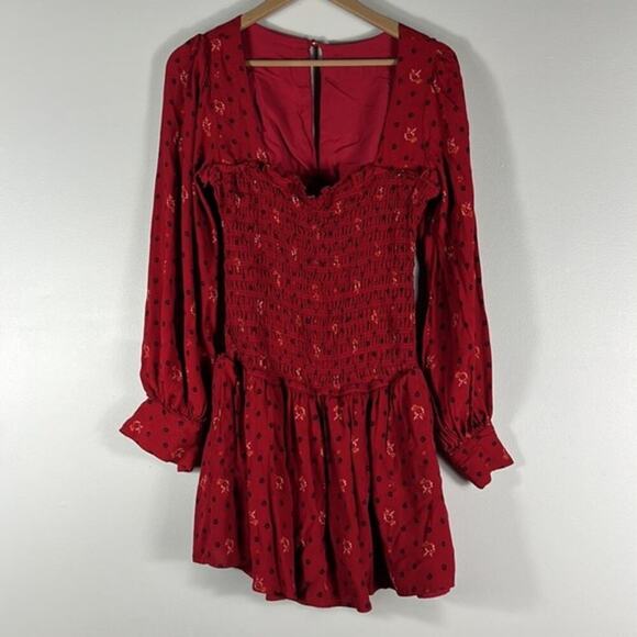 Free People Two Faces Printed Mini Dress Ruby Combo Red - Picture 2 of 6